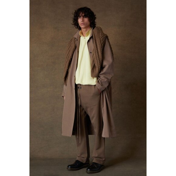 NWT Fear of God Essentials Wood Long Coat Medium Brown Long Trench - Picture 1 of 16